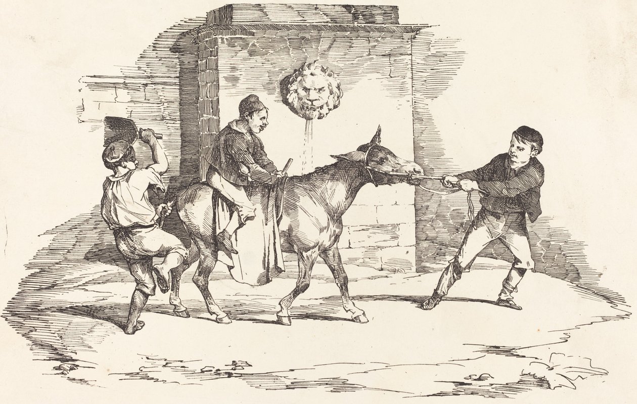 Three Children Playing with a Donkey by Théodore Gericault and Nicolas Toussaint Charlet