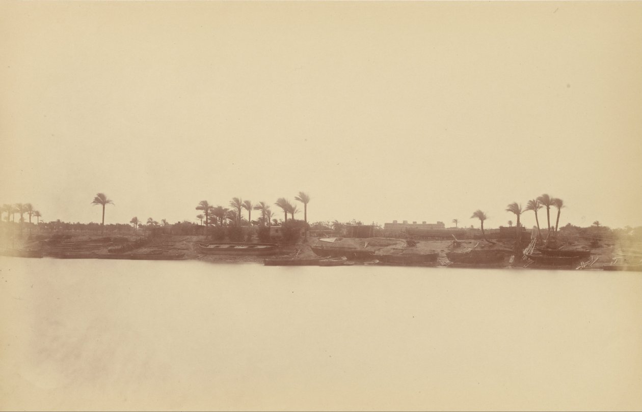 Banks of the Nile with Palm Trees and Boats by Théodule Devéria