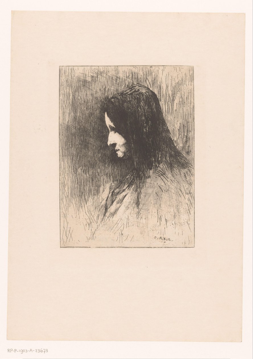 Bust of an Old Woman with Headscarf, Seen from the Side by Théodule Augustin Ribot