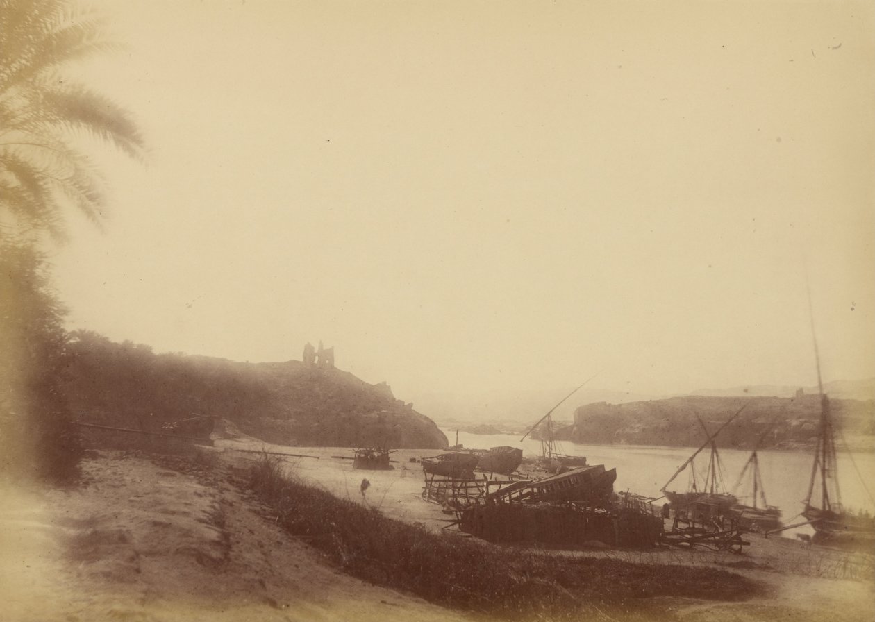 View of the Nile with Boats and Ruins by Théodule Devéria
