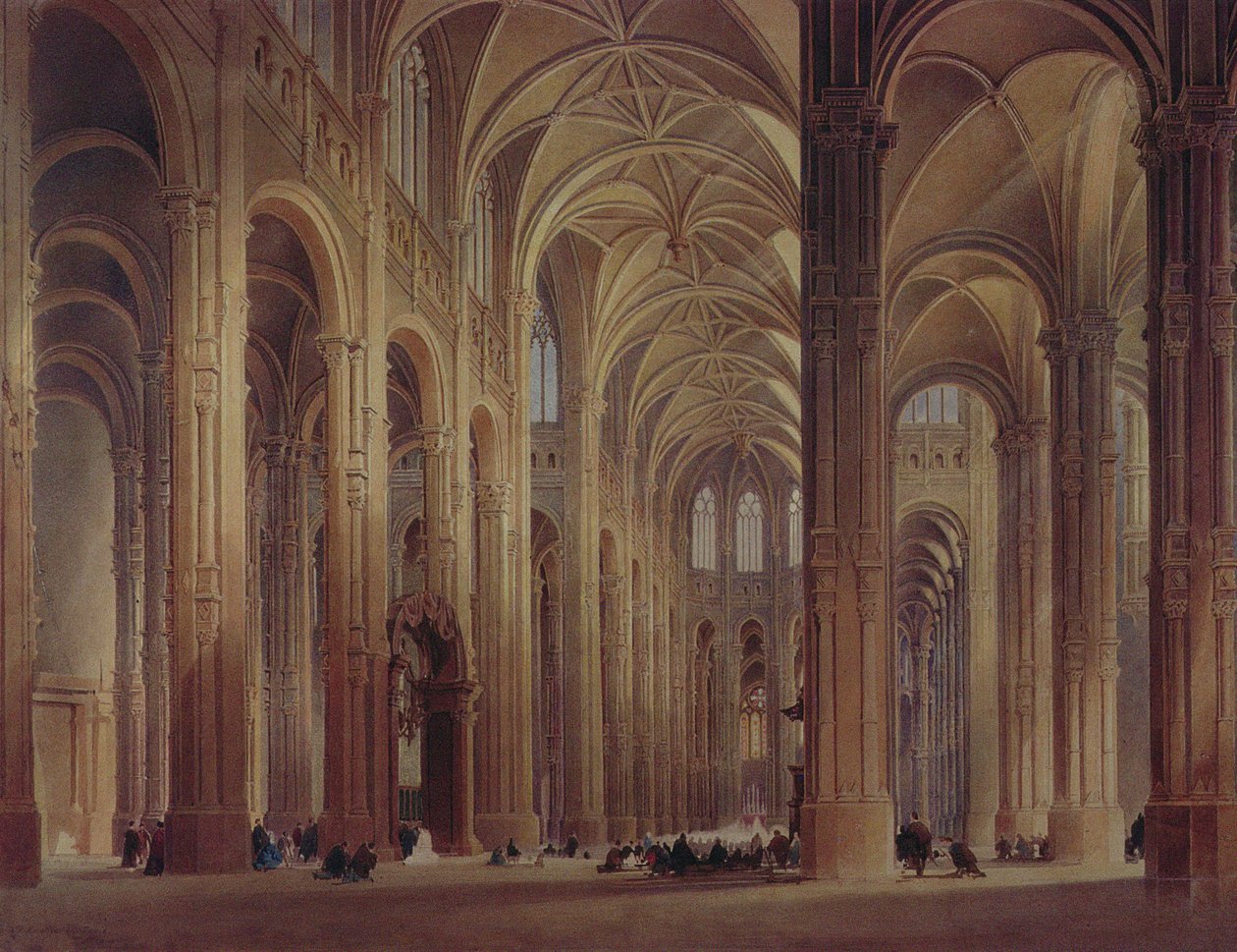 The Interior of St. Eustache, Paris, 19th Century by Thomas Allom