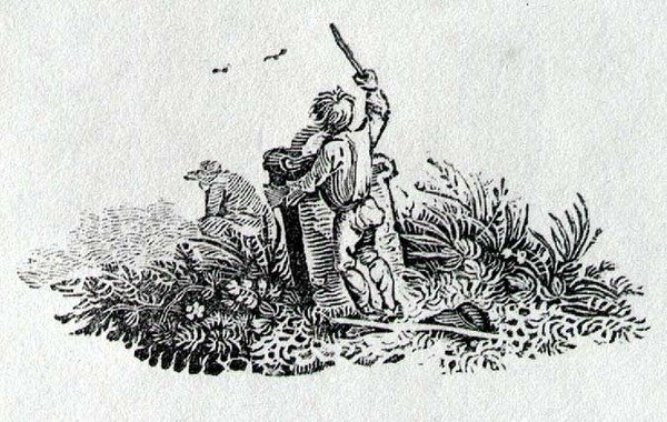 A Boy by a Tombstone from History of British Birds and Quadrupeds by Thomas Bewick