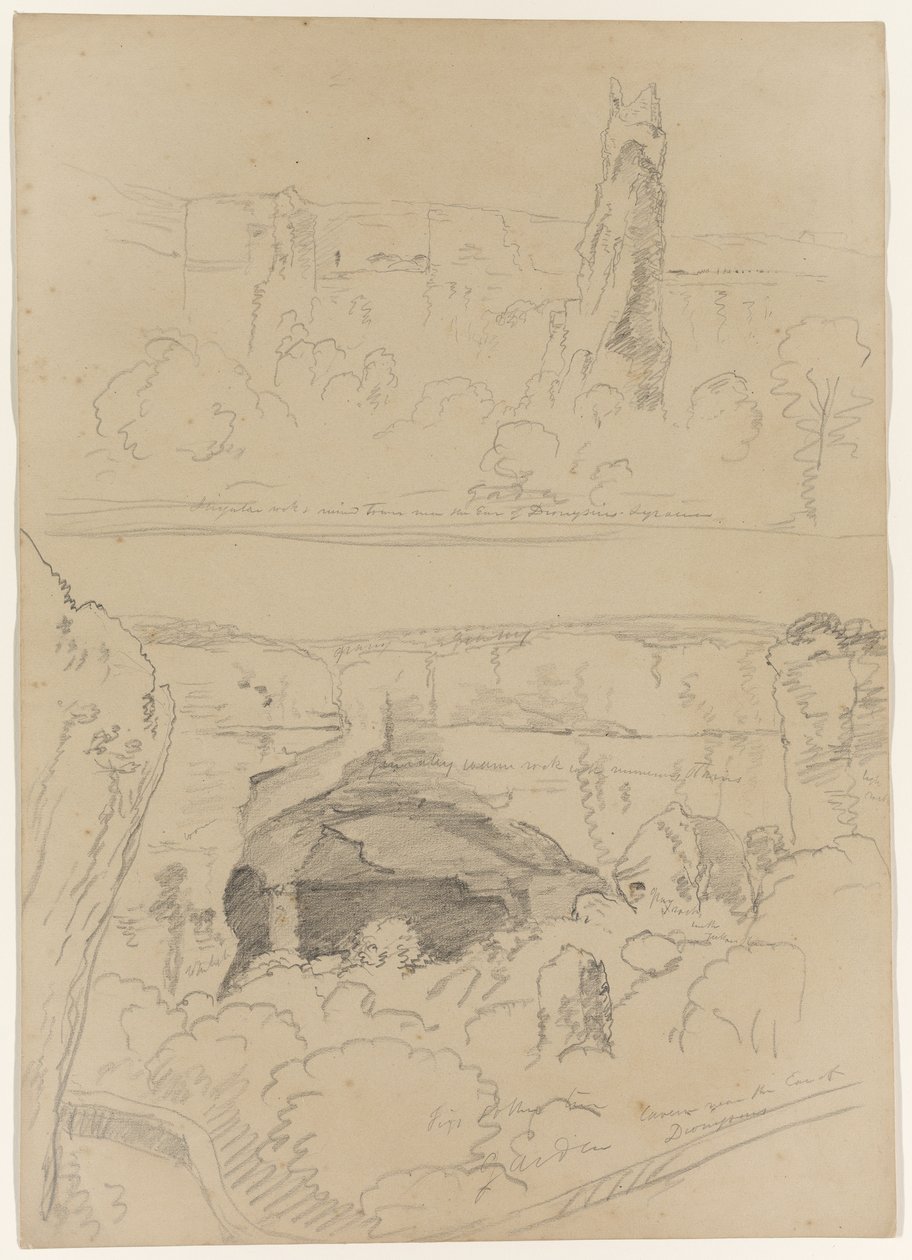Rock, Tower Ruins and Cavern near the Ear of Dionysus, Syracuse, Sicily, 1842 by Thomas Cole