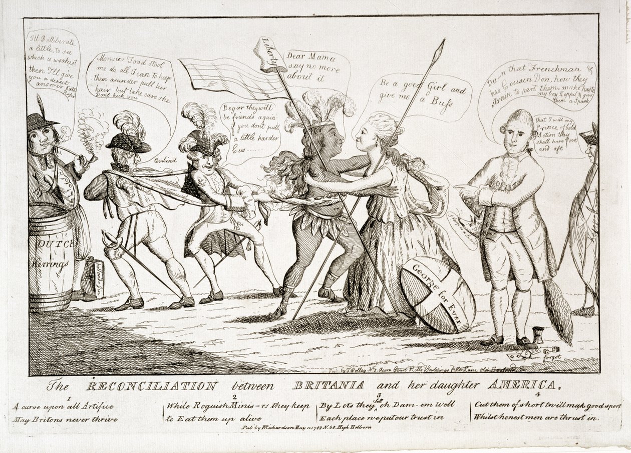 The Reconciliation Between Britannia and her Daughter America, pub. by W. Richardson, 11th May 1782 by Thomas Colley