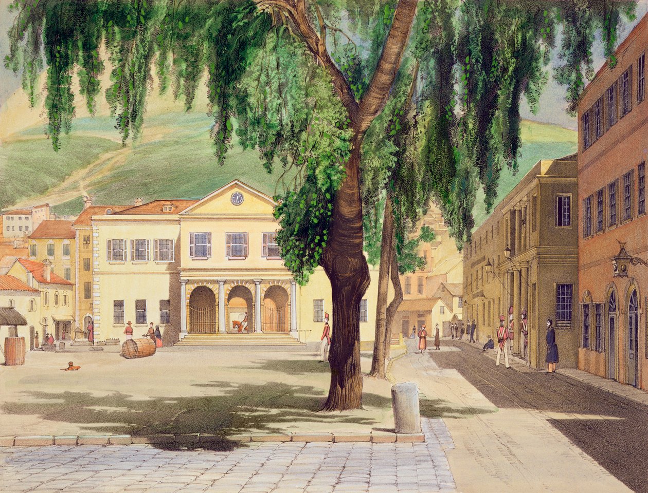 Commercial Square, the Commercial Library and the Main Guard, City of Gibraltar by Thomas Colman Dibdin