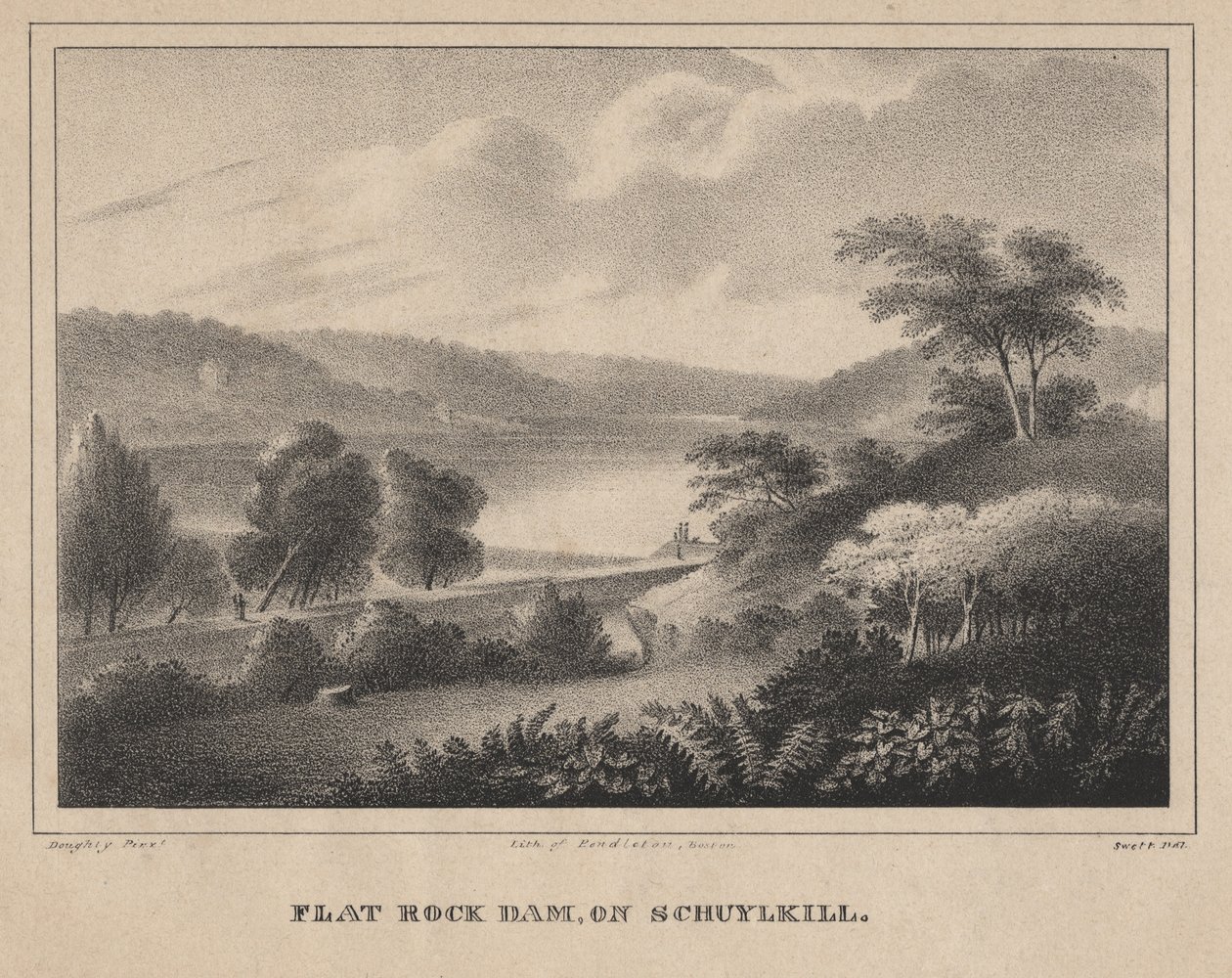 Flat Rock Dam, on Schuykill, engraved by Moses Swett, 1827 by Thomas Doughty