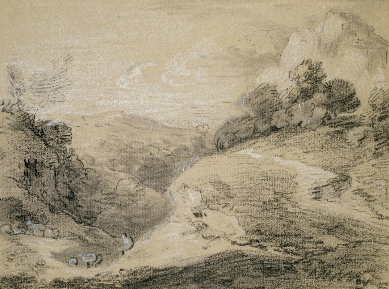 A Hilly Landscape with Shepherd and Sheep by Thomas Gainsborough
