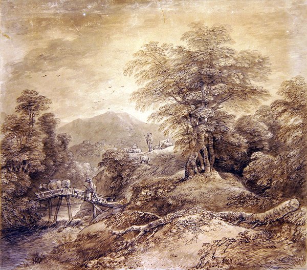 Wooded Mountain Landscape Herdsman & Cows Crossing, 1759 by Thomas Gainsborough
