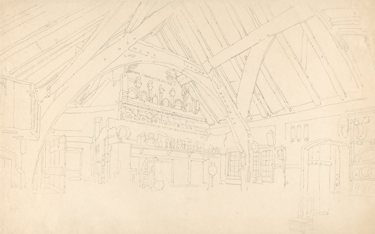 Stokesay Castle - Interior of a Raftered Hall by Thomas Girtin