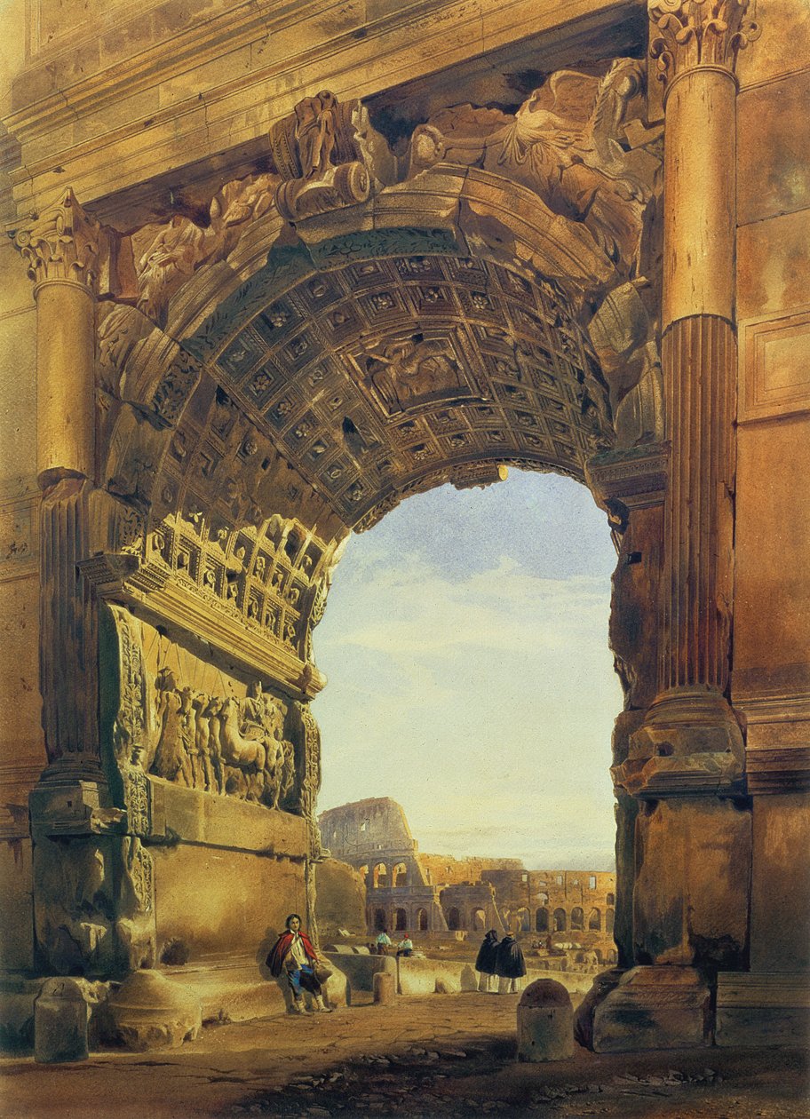 The Arch of Titus with the Colosseum, Rome by Thomas Hartley Cromek