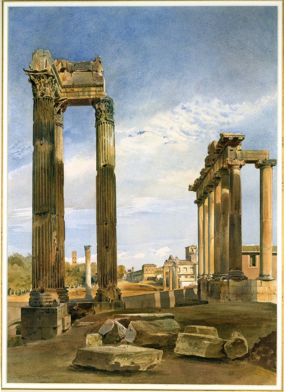 The Temples of Vespasian and Saturn, with the Temple of Castor Beyond, the Forum, Rome by Thomas Hartley Cromek