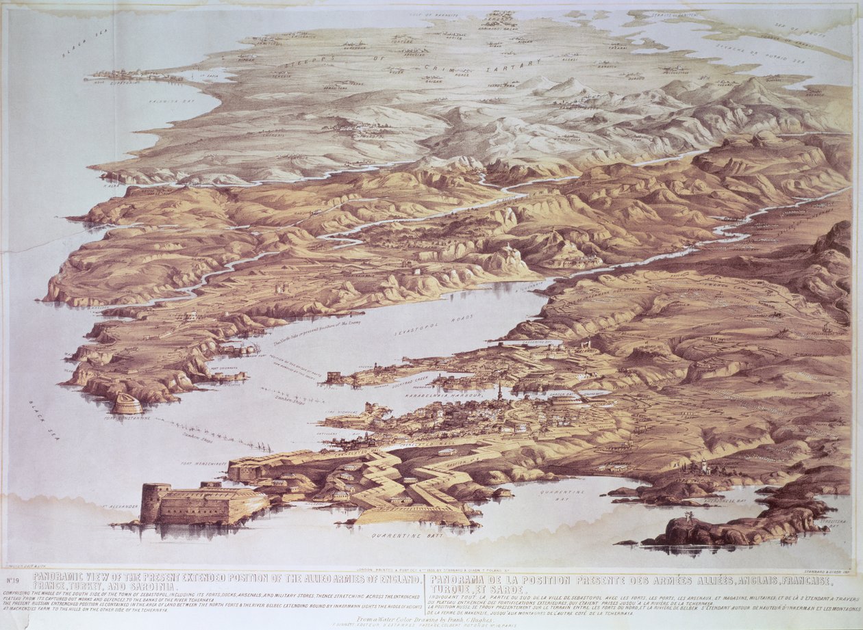 Panoramic View of the Present Extended Position of the Allied Armies of England, France, Turkey and Sardinia, from a Watercolour Drawing by Frank C. Hughes, Pub. by Stannard and Dixon, 1855 by Thomas Packer
