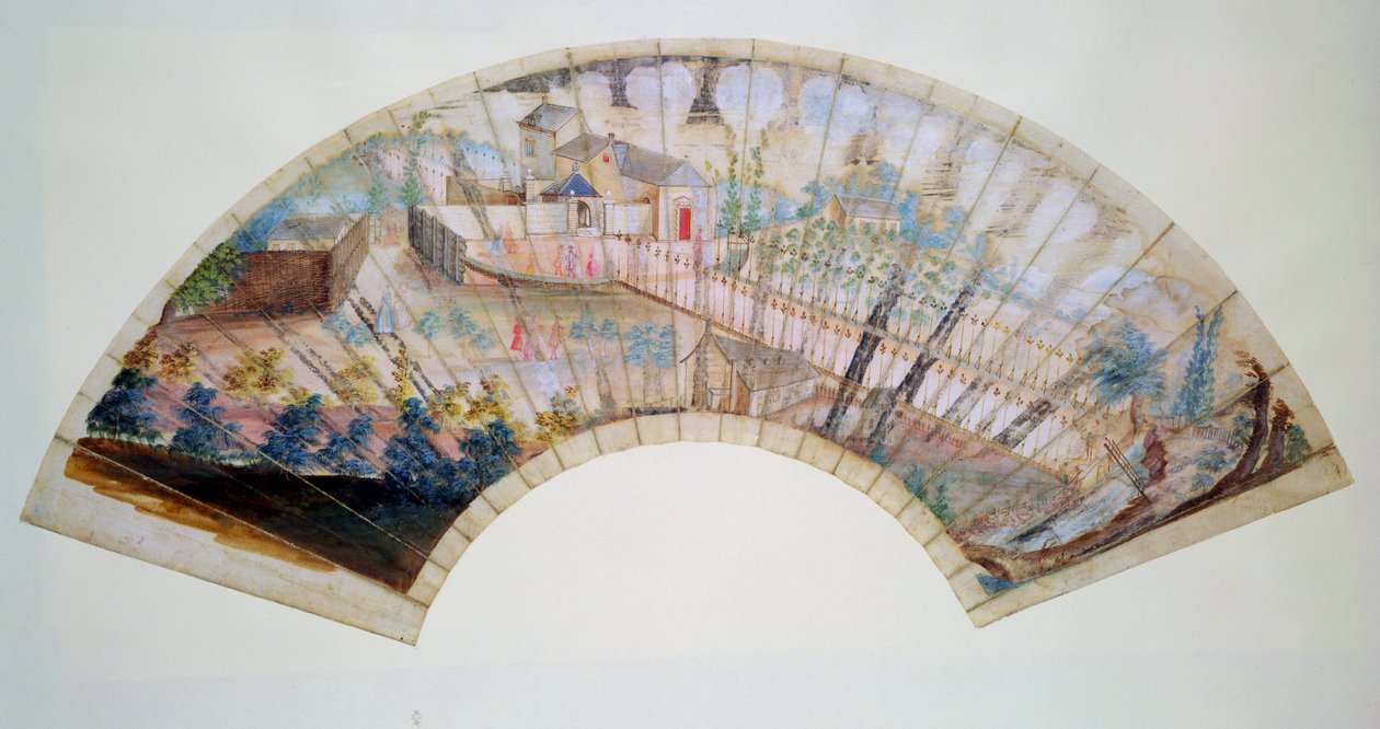 Fan Depicting the Spa Well and Well Walk at Cheltenham by Thomas Robins
