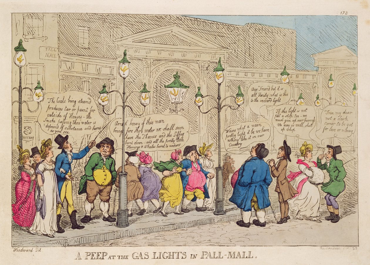 A Peep at the Gas Lights in Pall Mall by Thomas Rowlandson
