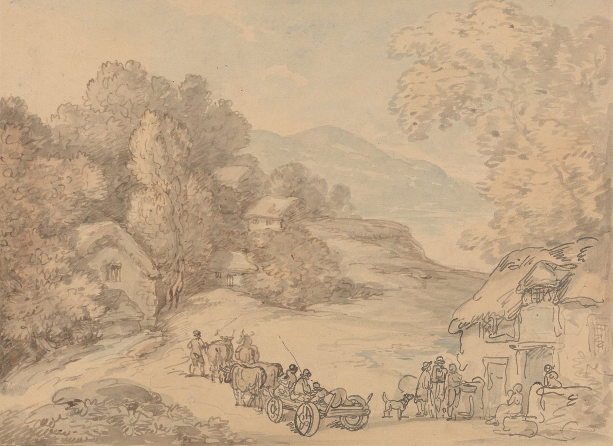 A Village in a Hilly Landscape by Thomas Rowlandson