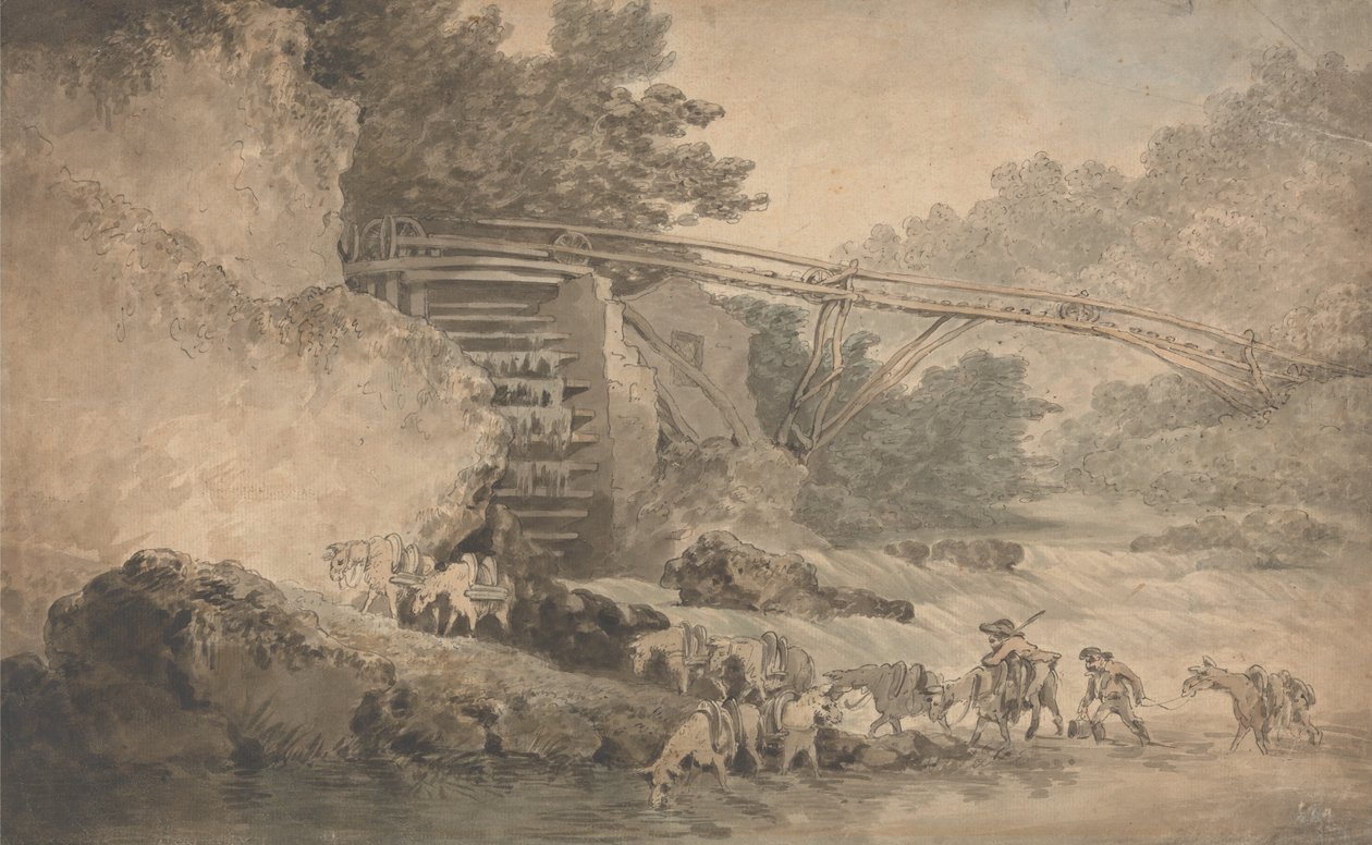 A Water-Wheel Driving a Transporter by Thomas Rowlandson