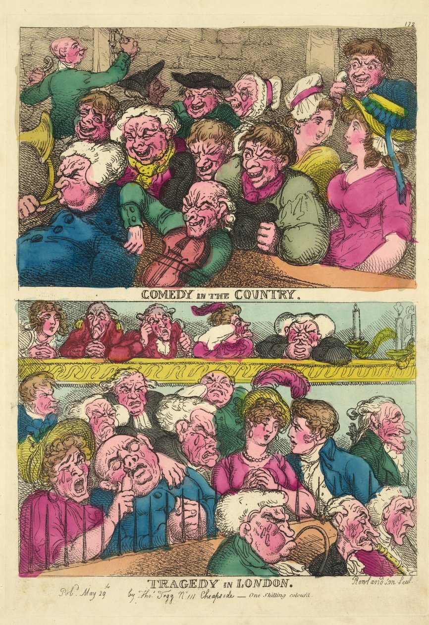 Comedy in the Country, Tragedy in London, 1807 by Thomas Rowlandson