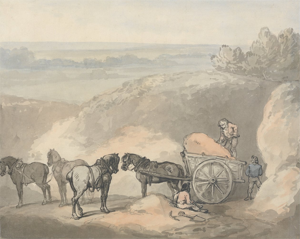 Horses and a Cart at a Sandpit by Thomas Rowlandson
