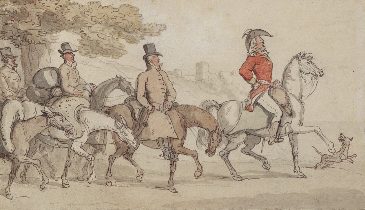 Illustrations for The Military Adventures of Johnny Newcome: Dashed with his suite for Santarem that night by John Mitford by Thomas Rowlandson