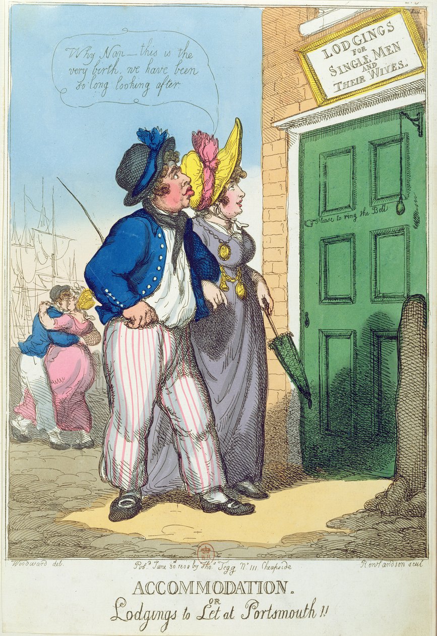 Lodgings for Single Men and their Wives in Portsmouth, 1808 by Thomas Rowlandson