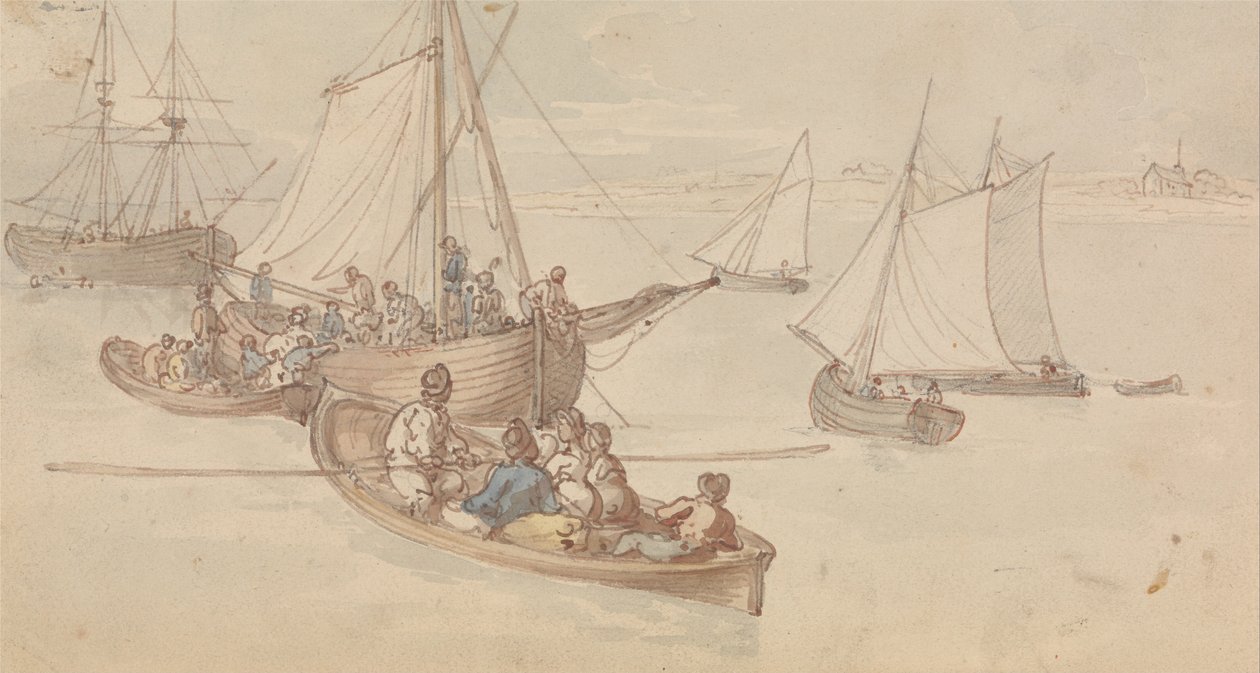 Pleasure Boats in an Estuary by Thomas Rowlandson