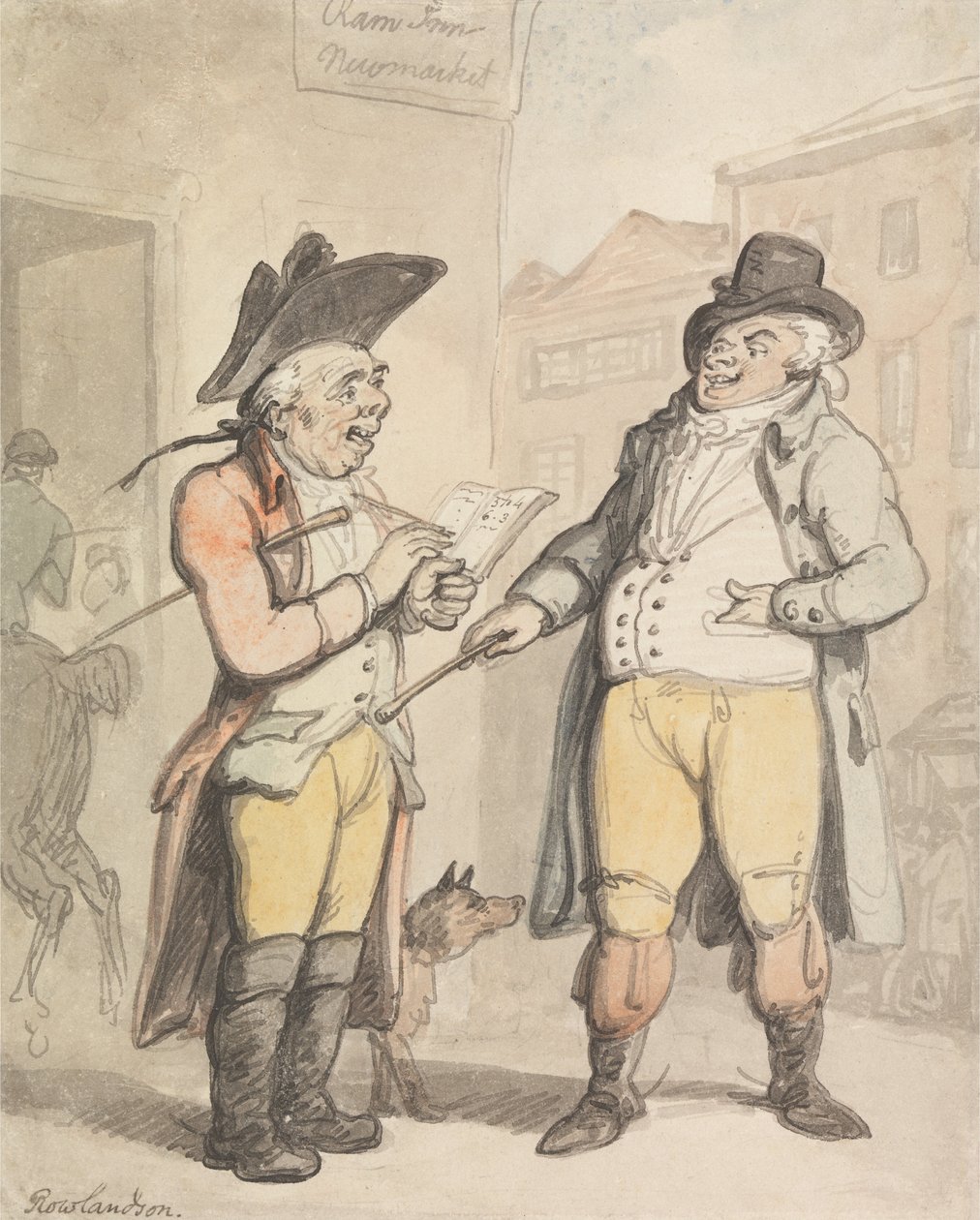 The Bookmaker and his Client outside the Ram Inn, Newmarket by Thomas Rowlandson
