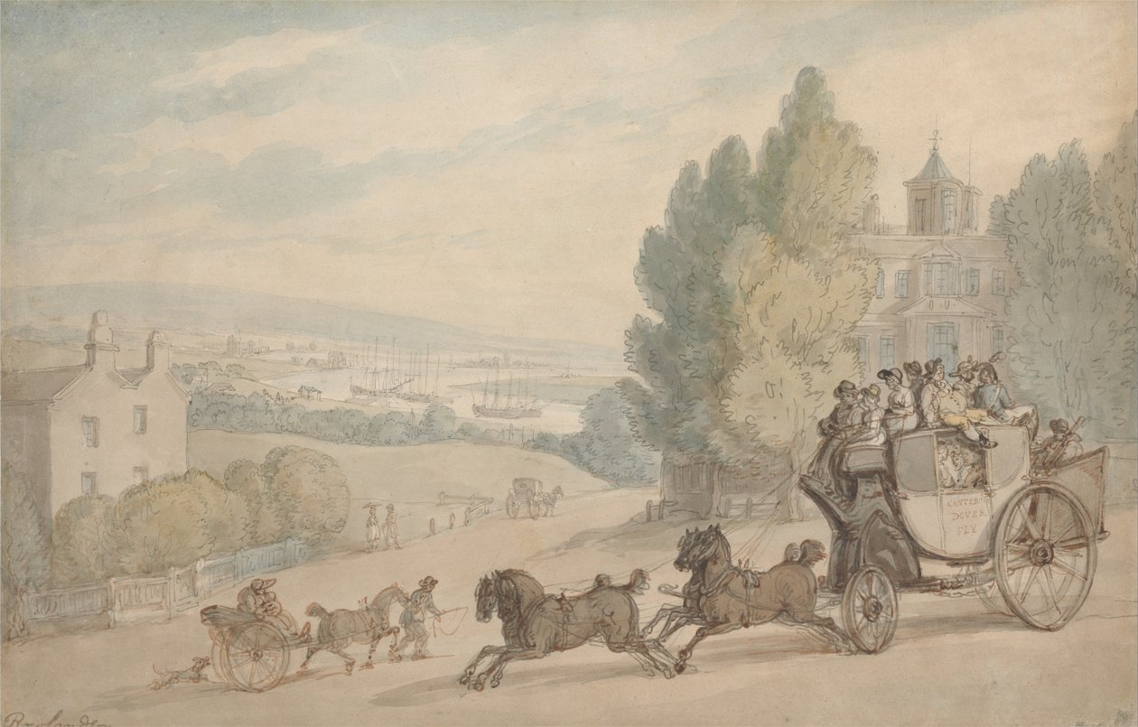 The Canterbury-Dover Coach Passing Vanbrugh Castle by Thomas Rowlandson