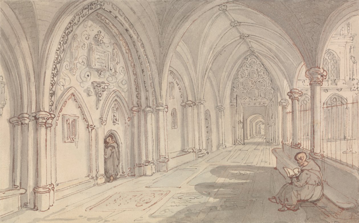 The Cloisters of a Monastery by Thomas Rowlandson