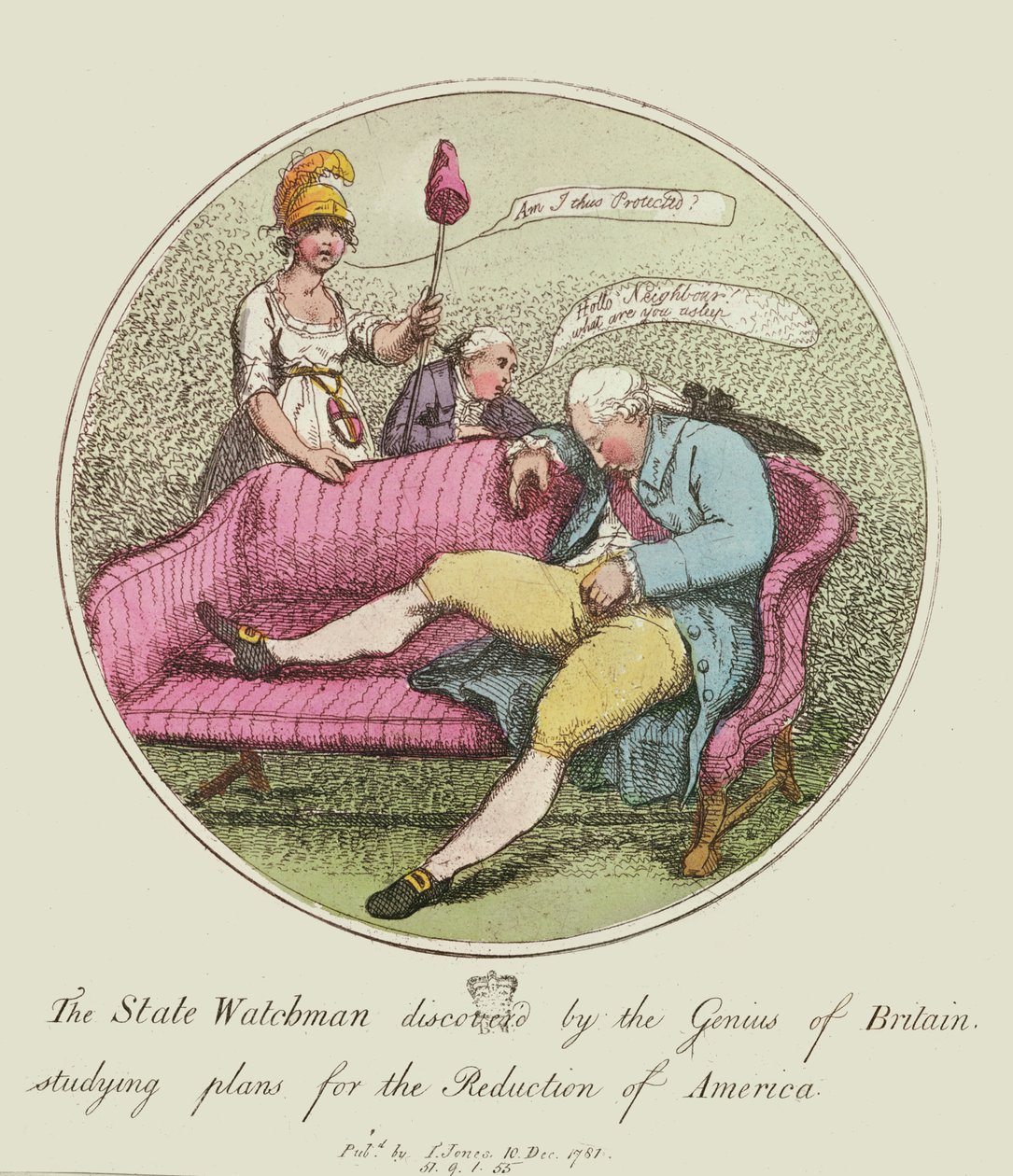 The State Watchman Discovered by the Genius of Britain, Studying Plans for the Reduction of America, 1781 by Thomas Rowlandson