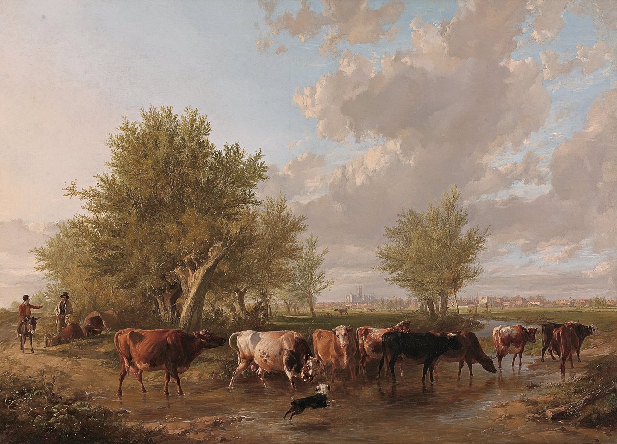 Fording a Brook, Suburbs of Canterbury by Thomas Sidney Cooper