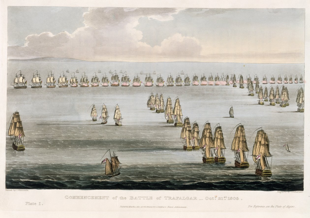 Commencement of the Battle of Trafalgar, 21st October 1805, engraved by Thomas Sutherland for J. Jenkins