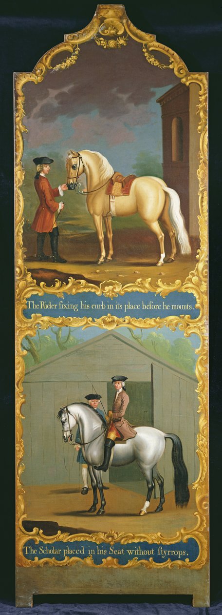 The Rider Fixing his Curb in its Place before he Mounts and The Scholar Placed in his Seat without Styrrops by Thomas, of Pall Mall Butler