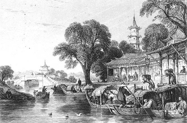 Silk Farms at Hoo-Chen by Thomas (after) Allom