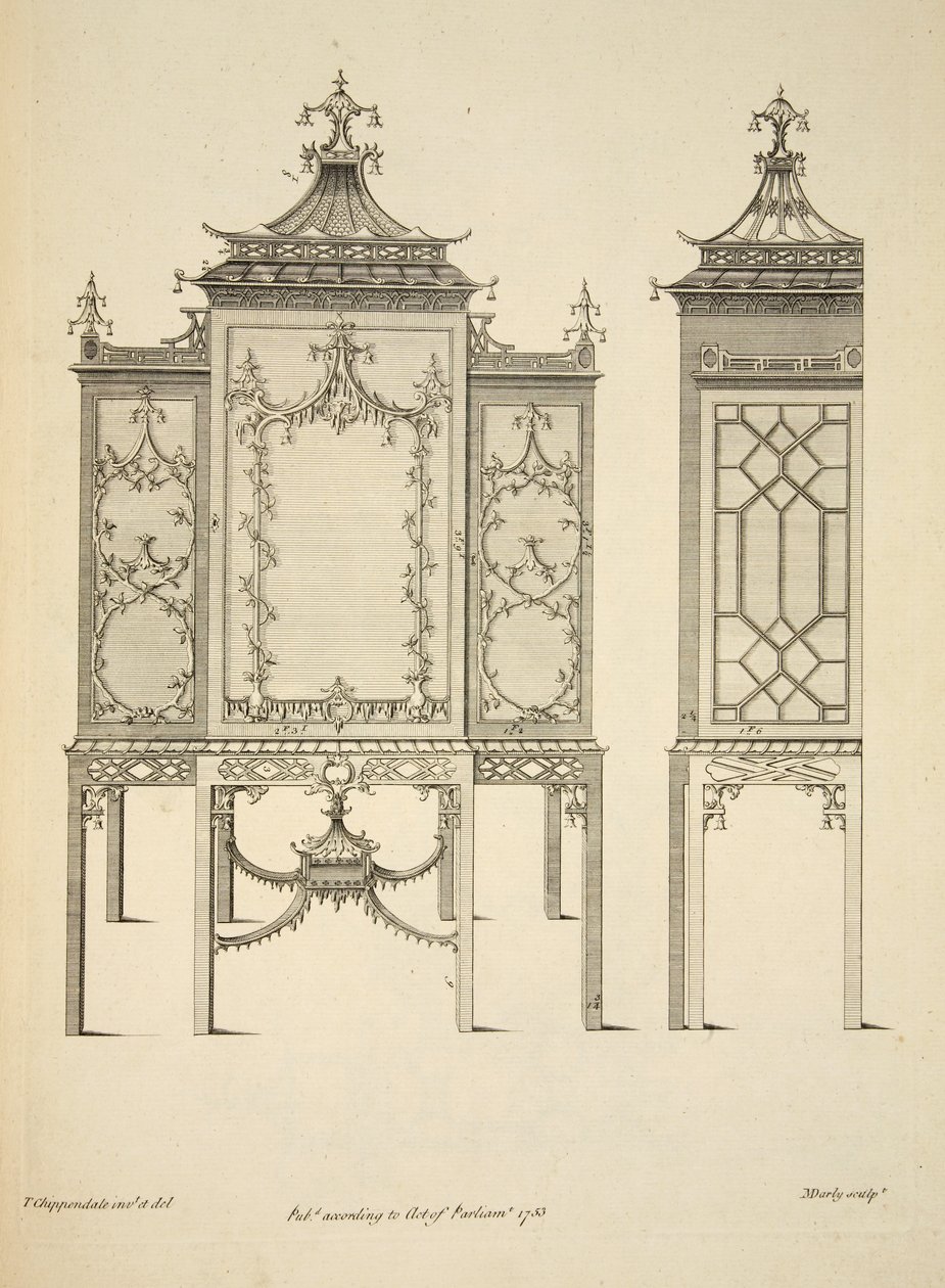 Design for a China Case, Published 1753 (Engraving) by Thomas (after) Chippendale