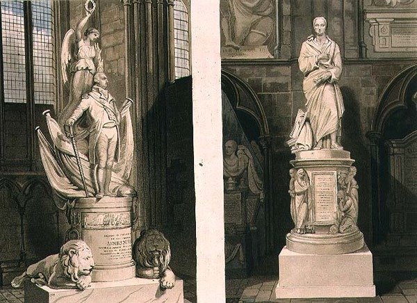 Memorials to Captain Montague in the West Entrance and to Addison in Poet