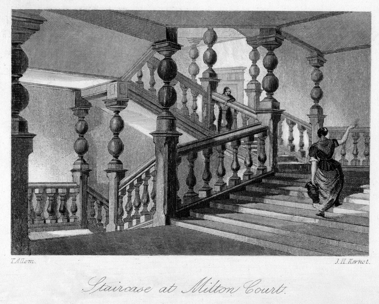 Staircase at Milton Court, Near Dorking, Surrey by Thomas Allom