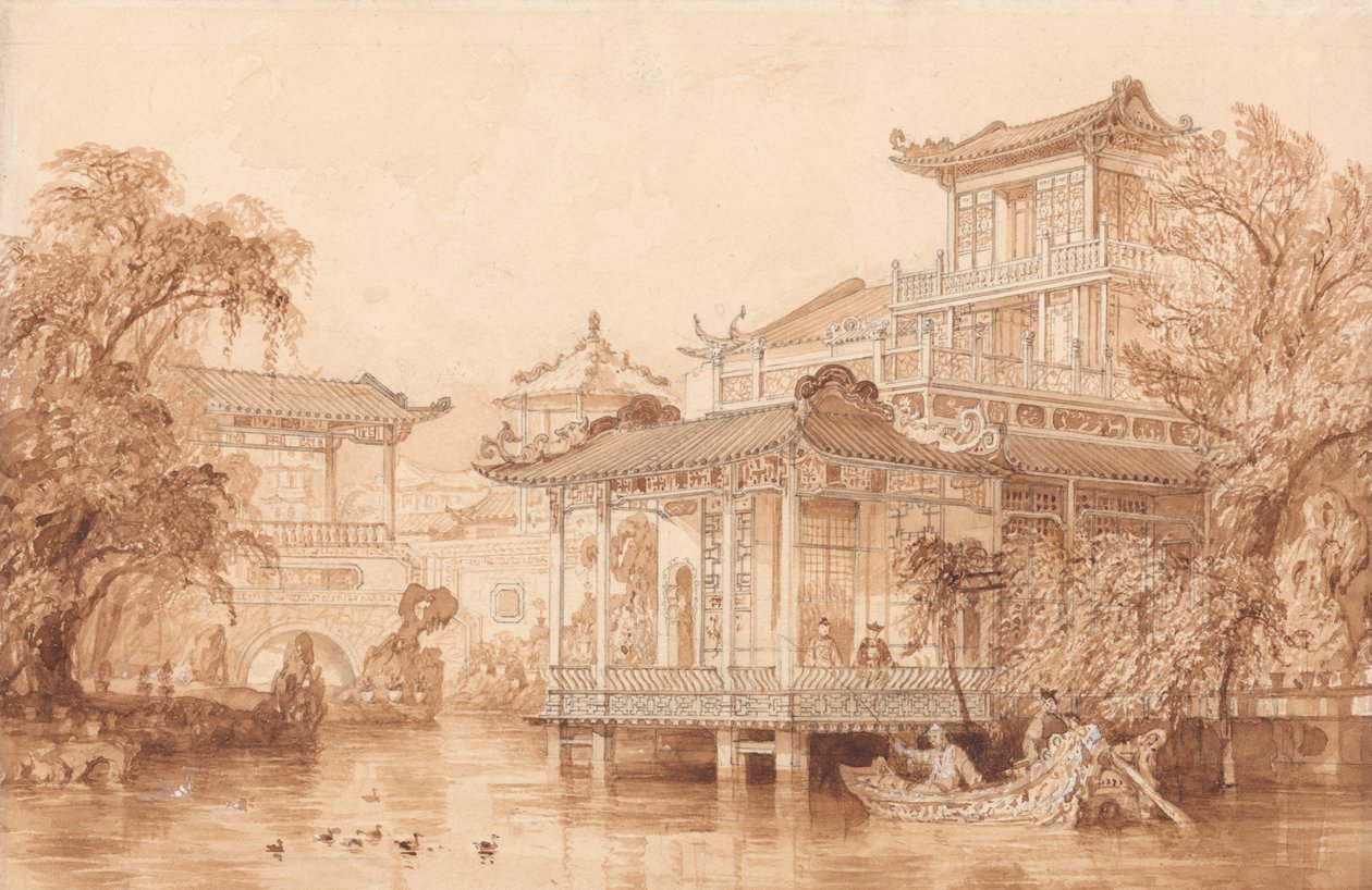 The House of a Chinese Merchant Near Canton by Thomas Allom