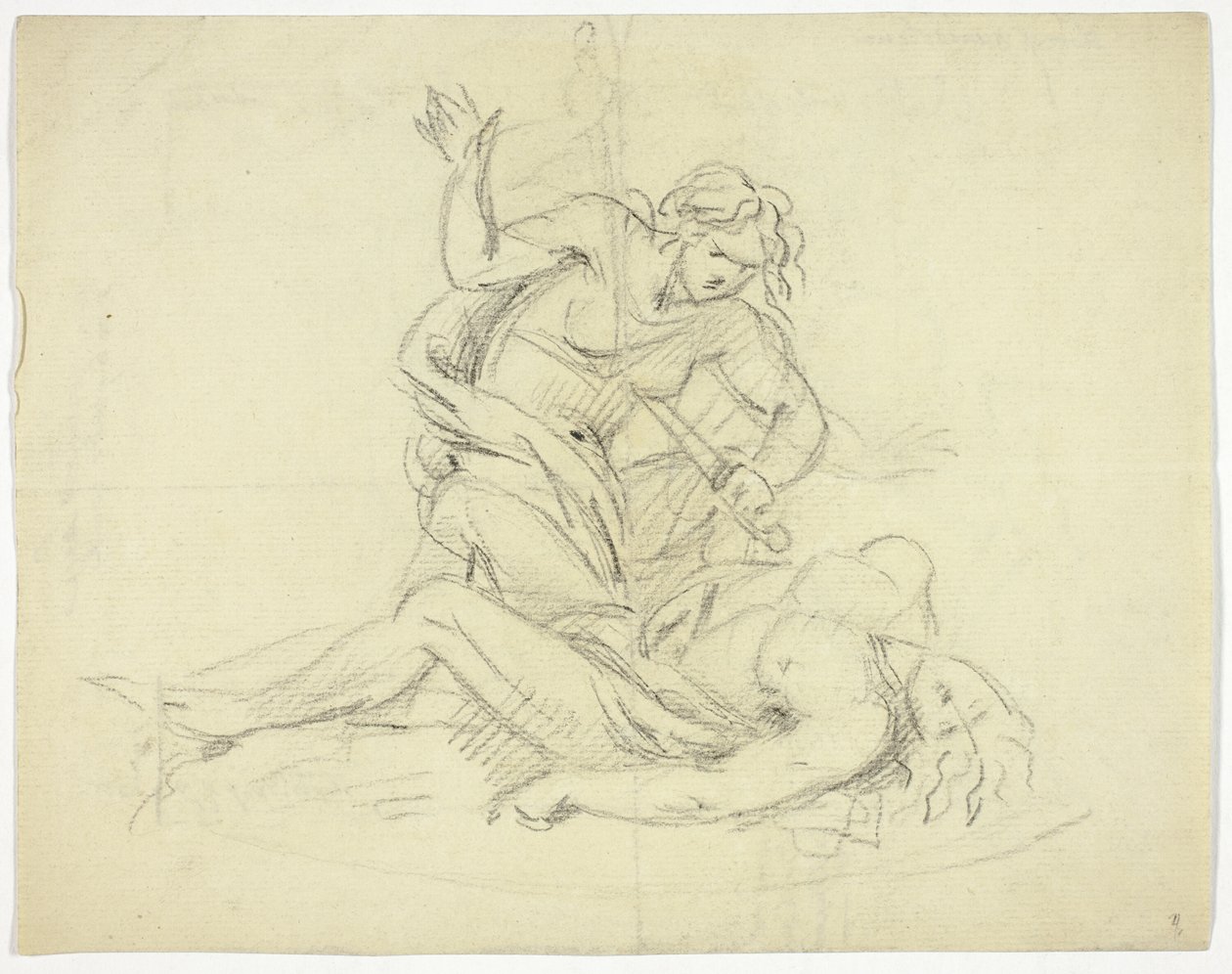 Pyramus and Thisbe (recto); Three Male Figures with Mausoleum Floor Plan (verso) by Thomas Banks