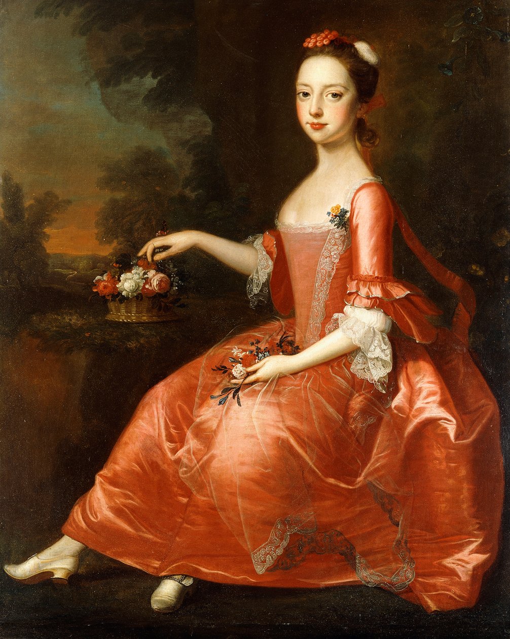 Portrait of a Young Lady, Seated Full-length, Wearing a Red Dress by Thomas Bardwell