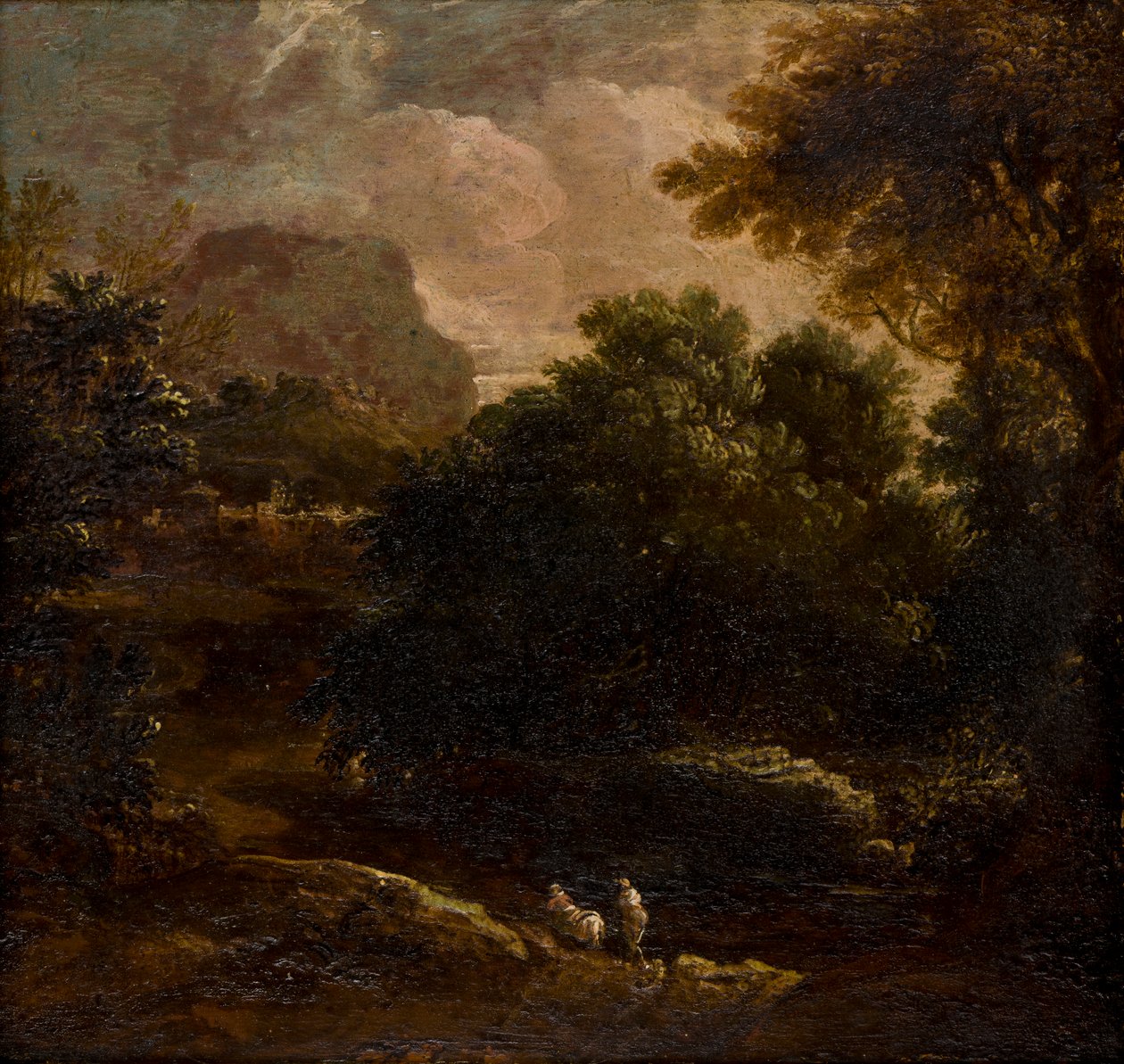 Wooded landscape with figures by Thomas Barker