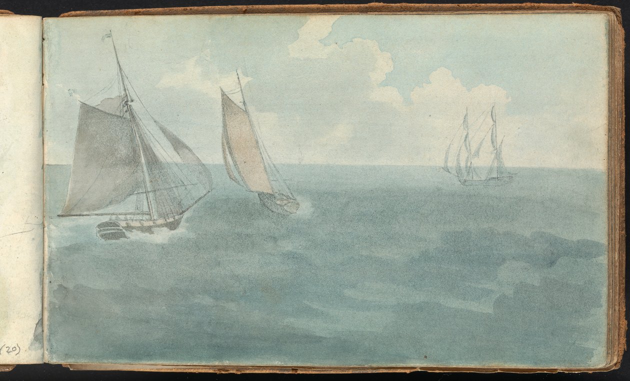 Album of Landscape and Figure Studies: Three Ships at Sea by Thomas Bradshaw