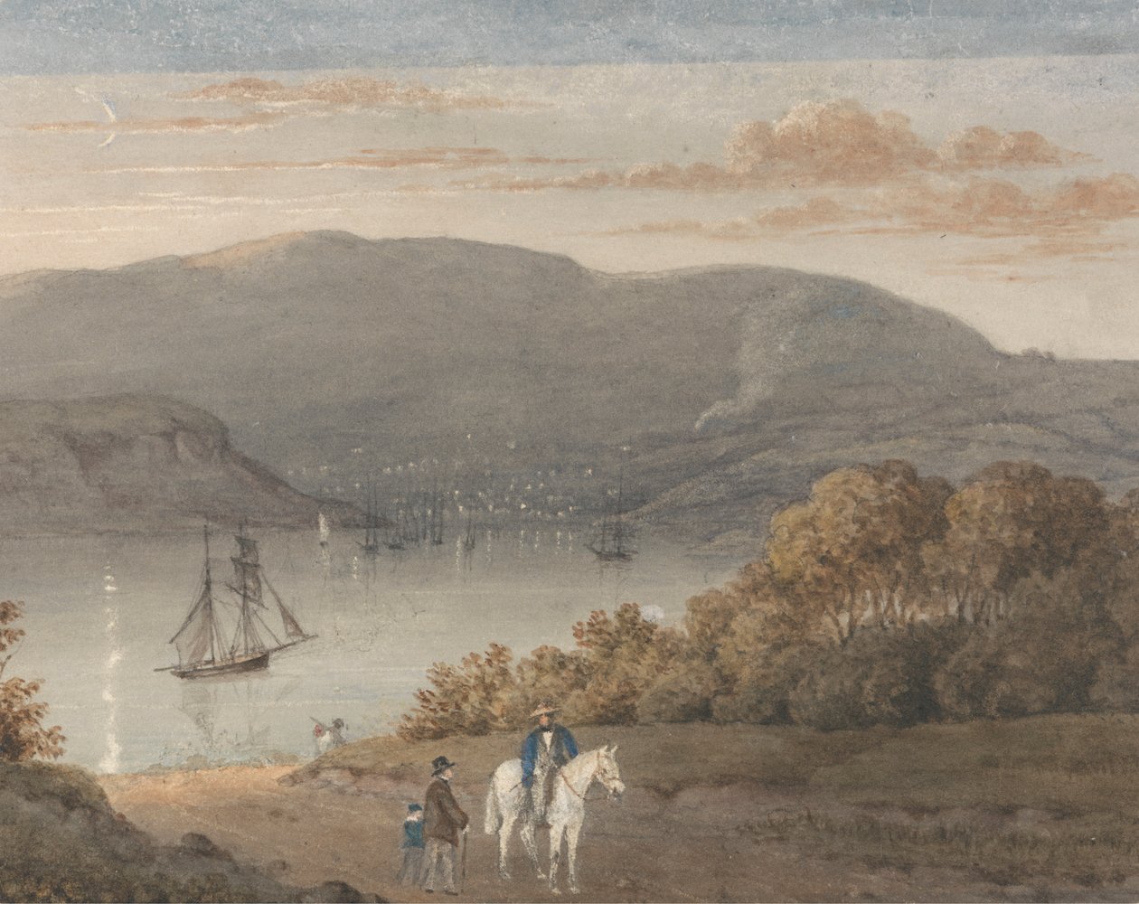 Port Louis from La Petite Montagne (Twilight) with a Rider and Figures in Foreground by Thomas Bradshaw