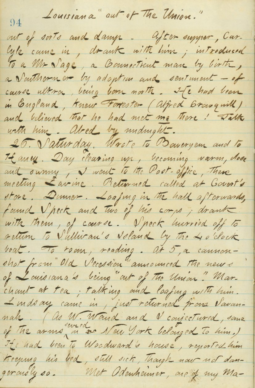 Thomas Butler Gunn Diaries - Volume 15, page 104, January 25, 1861 by Thomas Butler Gunn