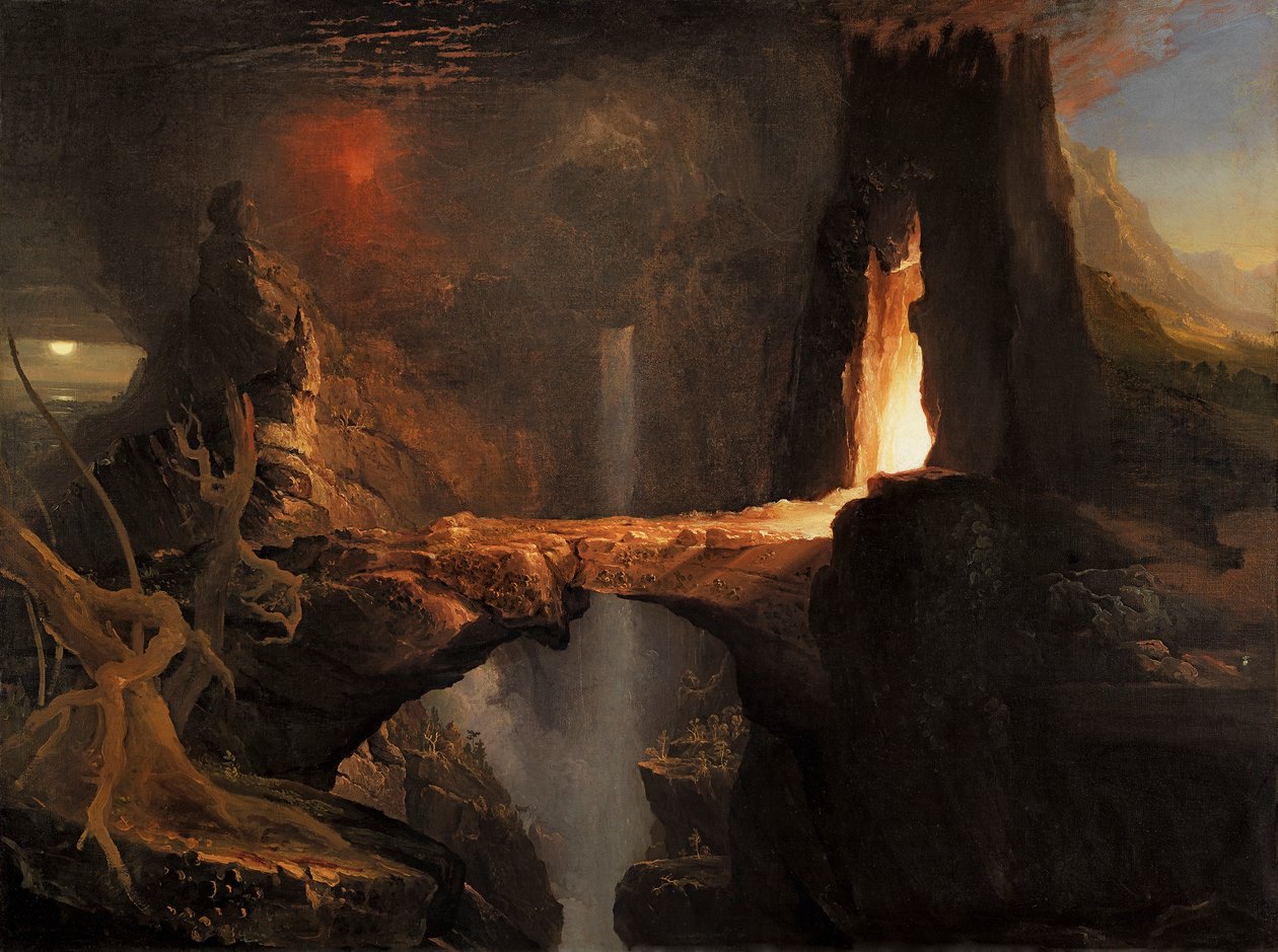 Expulsion. Moon and Firelight by Thomas Cole