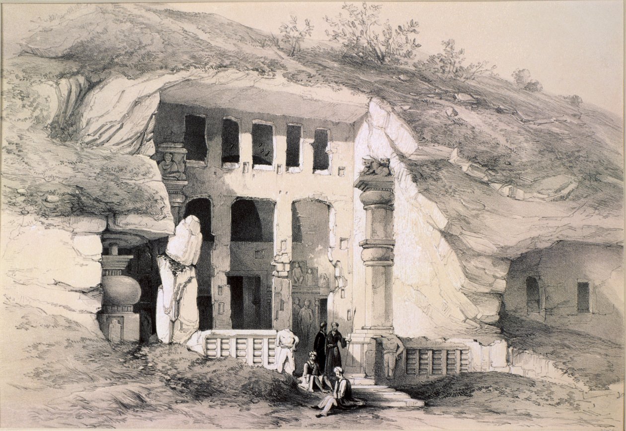 Kannari, Exterior of Great Chaitya Cave, 1845 by Thomas Colman Dibdin