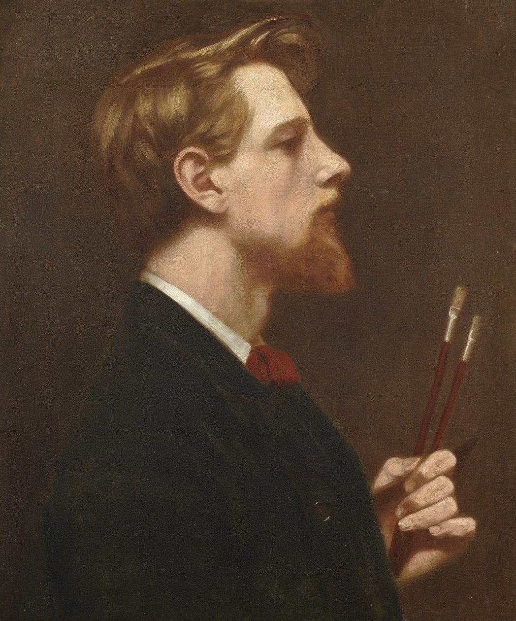 Self Portrait with Two Square Brushes by Thomas Cooper Gotch