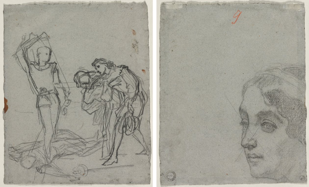 Duel after the Masked Ball (recto); Head of a Woman (verso) by Thomas Couture