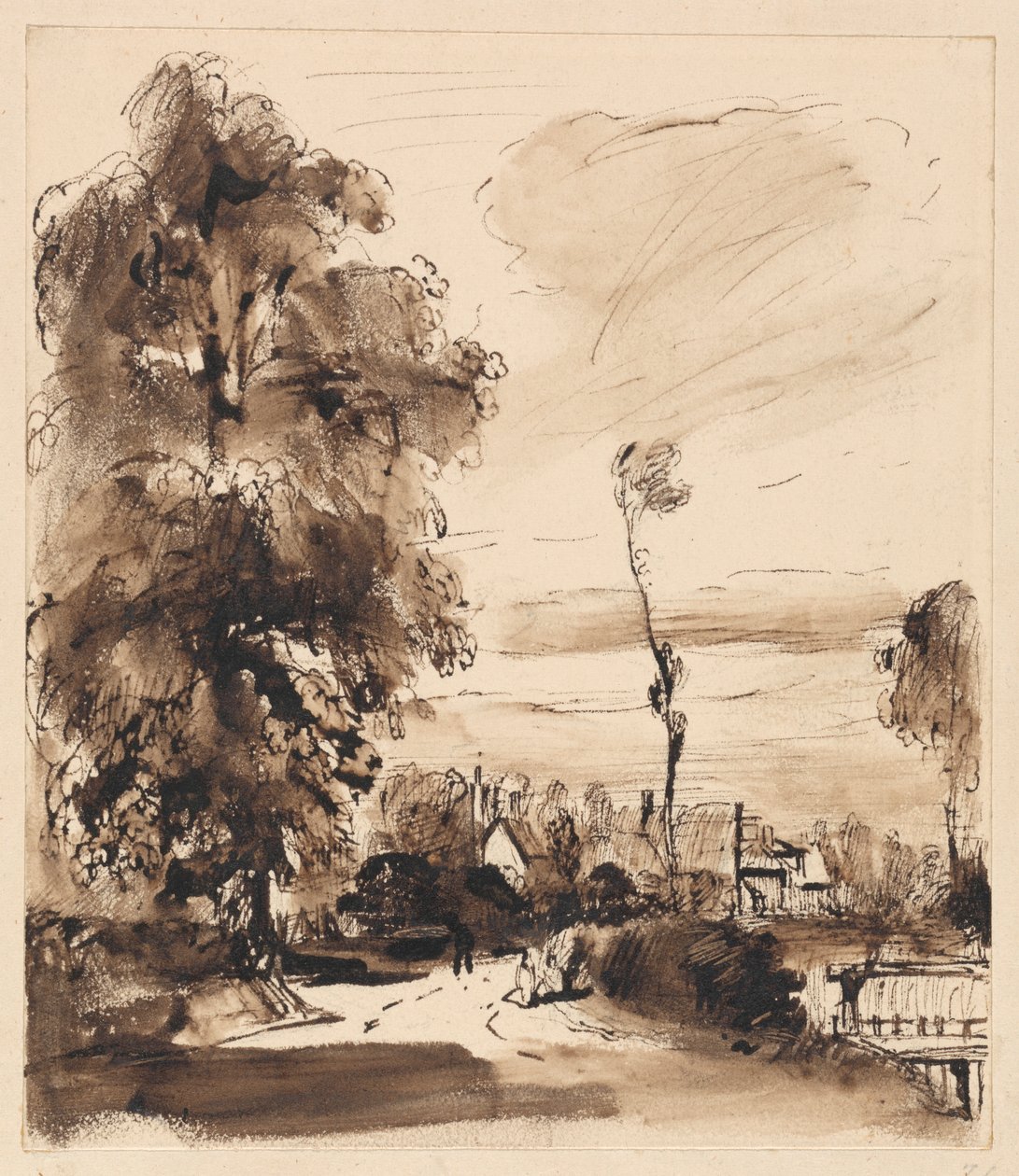 A Country Lane with Cottages by Thomas Creswick