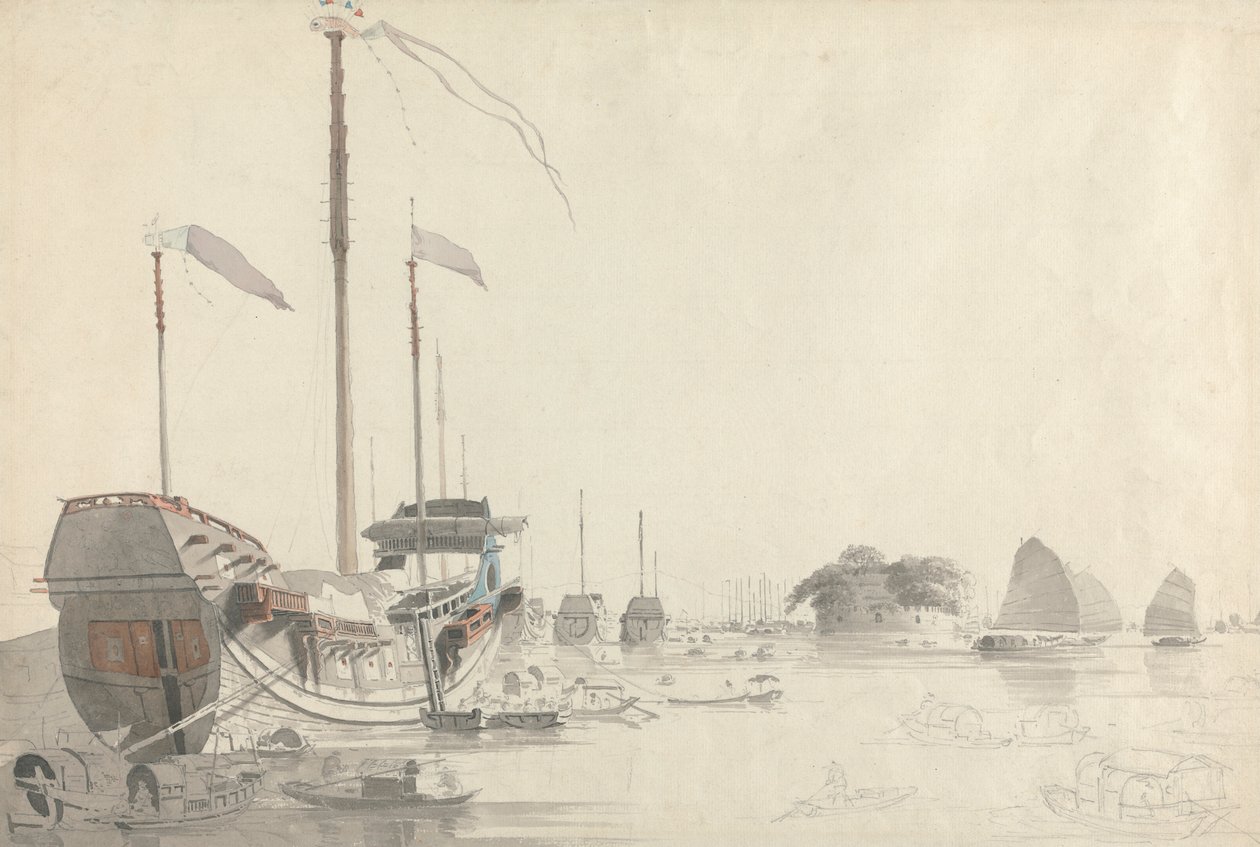 Boats near a Dutch Folly Fort, Canton by Thomas Daniell