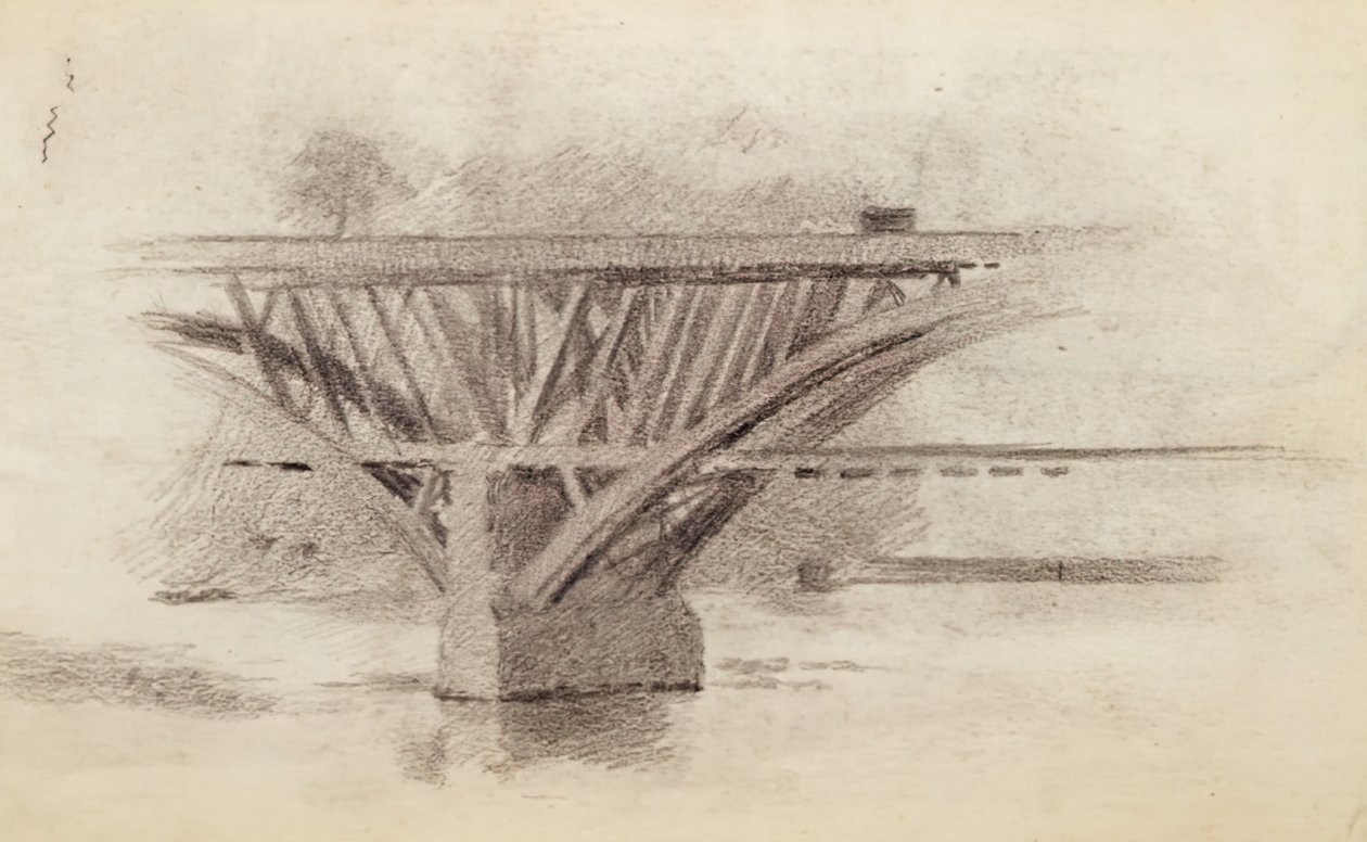 Drawing of Girard Avenue Bridge, Verso Sketch of an Oar by Thomas Eakins